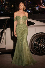 Beaded Off The Shoulder Fit & Flare Gown-2