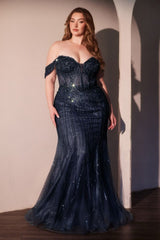 Off The Shoulder Beaded Curve Gown-0