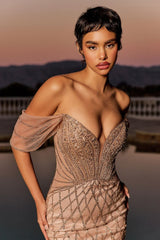 Beaded Off The Shoulder Mermaid Dress-1