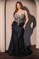 Crystal Embellished Fitted Satin Curve Dress-0