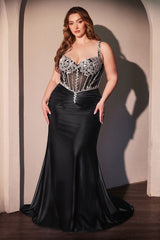 Crystal Embellished Fitted Satin Curve Dress-0