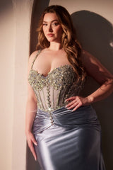 Crystal Embellished Fitted Satin Curve Dress-2