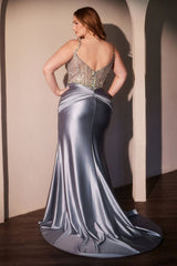 Crystal Embellished Fitted Satin Curve Dress-3