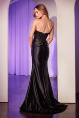 Satin Strapless Gown With Lace Detailing-3