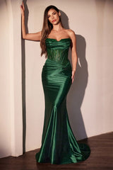 Satin Strapless Gown With Lace Detailing-1