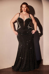 Curve Fitted Black Glimmering Dress-0