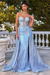 Strapless Glitter Printed Gown & Overskirt-0
