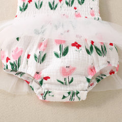 Baby Girl Flower Print Sling Triangle Rompers Tulle Skirt