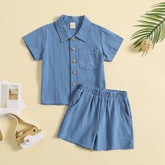 Summer Cotton And Linen Casual Style Short Sleeve Lapel Polo Shirt Two-piece Suit
