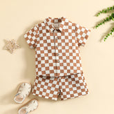 Cotton And Linen Short Sleeve Lapel Polo Shirt Two-piece Set
