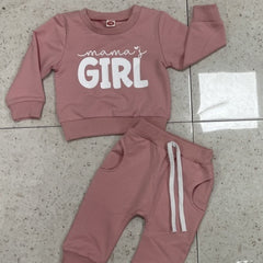 Letter Floral Print Long Sleeve Pullover Set