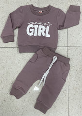 Letter Floral Print Long Sleeve Pullover Set