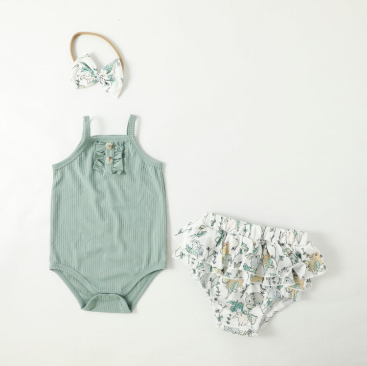 Summer Cute Baby Girl Solid Color Romper Shorts