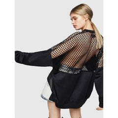 هودي من القطن والبوليستر الأسود بشبكة