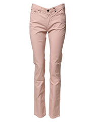 Light Pink Cotton Mid Waist Skinny Fit Denim Jeans