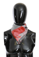 وشاح رمادي من الحرير 100٪ يحمل علامة تجارية