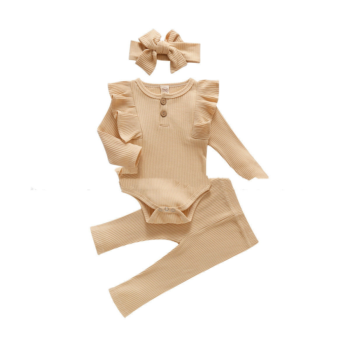 طقم رومبر أطفال بأكمام مخططة مخططة مخططة سادة بأكمام متطايرة