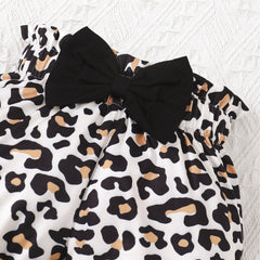 Kids' Rompers Bow Leopard Shorts Suit