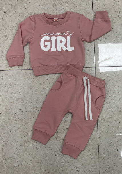 Letter Floral Print Long Sleeve Pullover Set