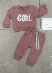 Letter Floral Print Long Sleeve Pullover Set