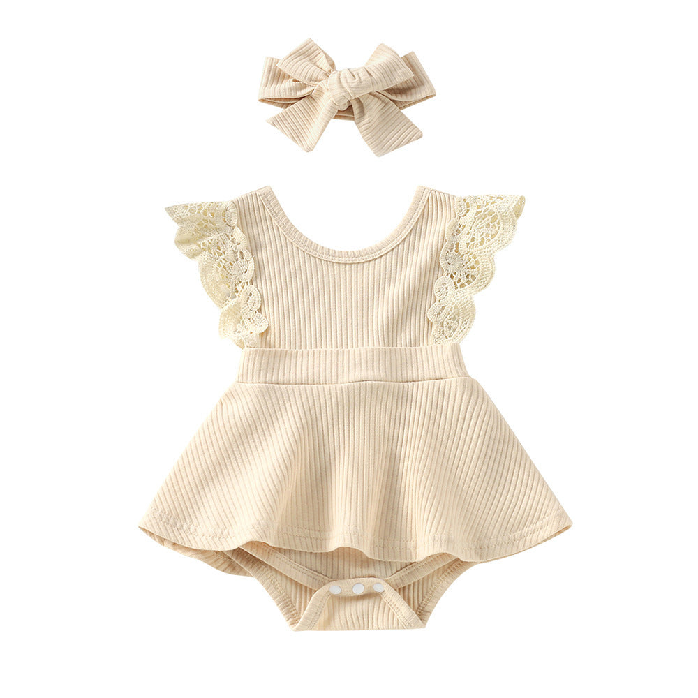 Sleeveless Small Floral Baby Girl Triangle Romper With Headgear