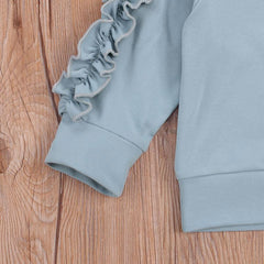 Simple Solid Color Long-sleeved Trousers Children's Suit With Leaf Edge