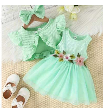 Girls' Sleeveless Short Top Mesh Dress