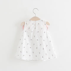 Solid color bow floral print halter skirt