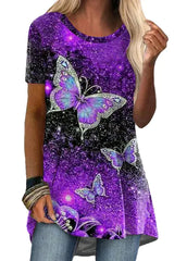 تي شيرت كاجوال برقبة كرو برقبة عرقية بطبعة عتيقة بأكمام قصيرة