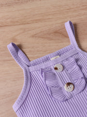 Cute Purple Strap Sunken Stripe Butterfly Shorts Two-piece Set