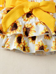 Sunken Stripe Sling Top With Bowknot Short Dress Sets