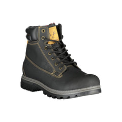 Black Polyurethane Men Ankle Boot