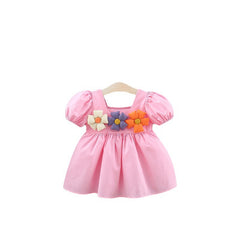 Girl's Square Collar Puff Sleeve Princess Dress