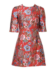 Red Floral Jacquard A-line Mini Dress
