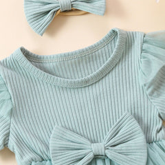 Girls' Multi-color Mesh Flounced Sleeve Short Sleeve Kazakhstan Skirt