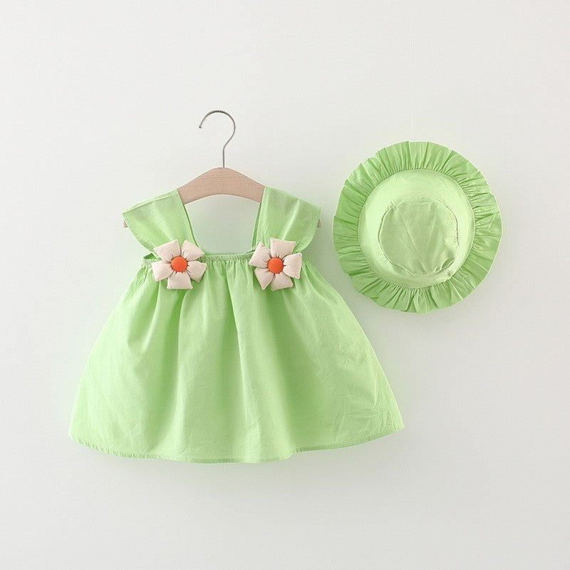Solid Color Sling Dress Princess Skirt Free Soft Hat Children Dress