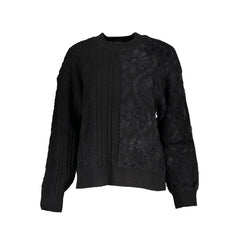 Black Cotton Women Sweater with Turtleneck