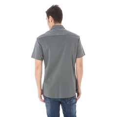 "Gray Cotton Men's Shirt with Italian Collar"