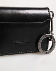 Wallet Black Leather Logo Embossed Key Chain Card Holder Wallet