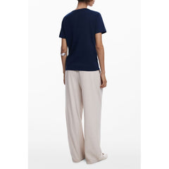 تي شيرت نسائي قطن أزرق اللون الأزرق