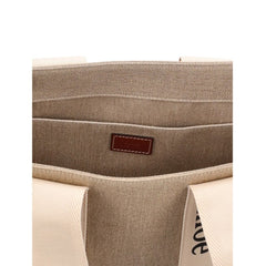 حقيبة يد من الكتان باللون البيج