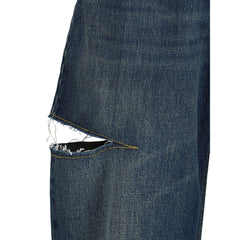 جينز قطني أزرق بخصر عالٍ