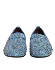 حذاء أزرق من الجلد المدبوغ المرصع بالجلد المدبوغ الأزرق للرجال