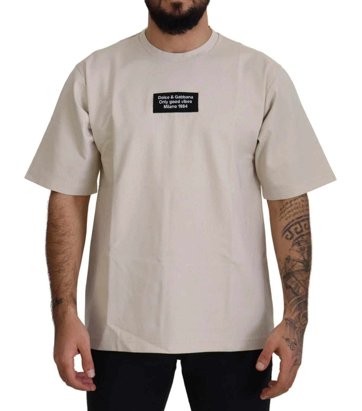 قطن عاجي كراونك قطن عاجي مطبوع عليه ياقة كراونك