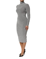 Gray Nylon Bodycon Sheath Long Sleeves Dress