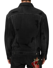 Black Cotton Stretch Denim Blouson Jacket