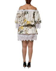 White Floral Lace Off Shoulder Mini Dress
