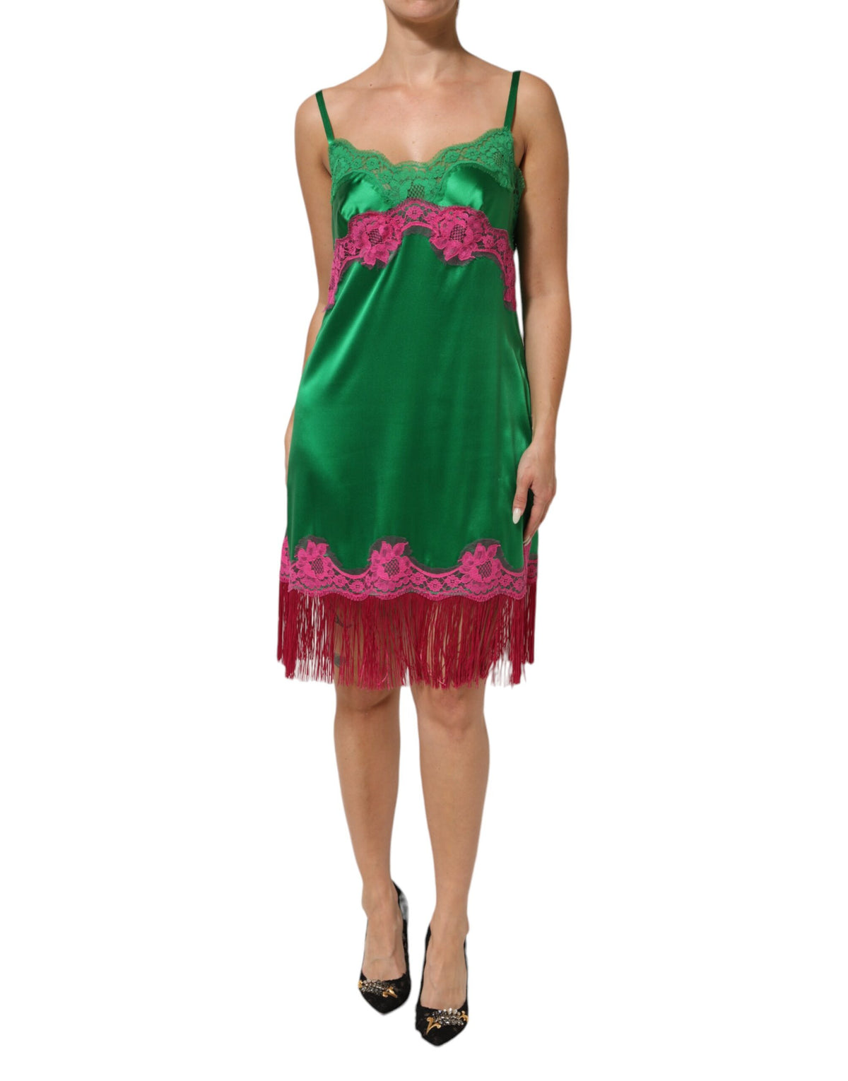 Green Floral Lace Fringes Lingerie Dress