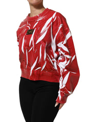 Red White Cotton Printed Pullover Sweater 