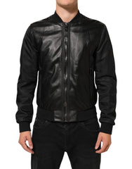 Black Leather Nylon FullZip Blouson Jacket